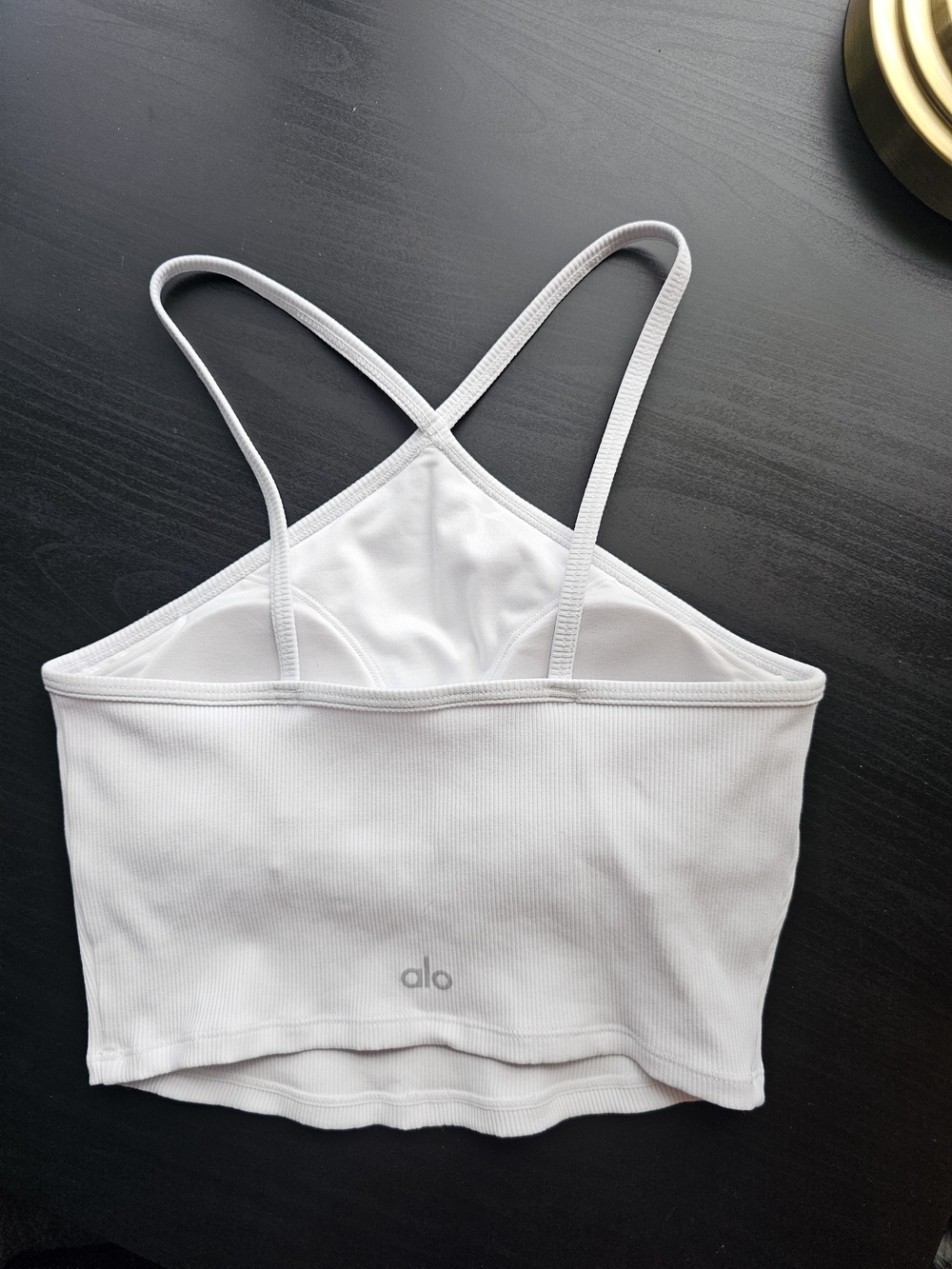 ALO Yoga White Ribbed Cross Strap Crop Top - Picture 2 of 7